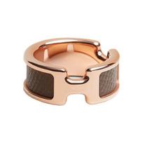Hermes Letter Design Olympe Metal Ring Unisex rings Gray H500058FD18 Box+Shopping Bag,S