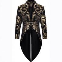 Devil Fashion Mens Gothic Steampunk Tailcoat Jacket Black Brocade Damask Wedding S auksas