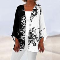 Women's Floral Kimono Cardigan Lightweight Open Front Shawl with 3/4 Sleeves for Summer and Spring XL balta