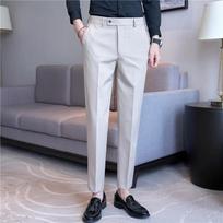 Pavasaris Ruduo Vyriškos Aukšto Juosmens Kostiuminės Kelnės Kasdienės Elastinės Slim Fit Oficiali Suknelė Baltos Kelnės Vestuvių Vakarėlio Vyriški Drabužiai 28 chaki