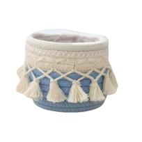 Cotton Rope Tassels Storage Basket Bohemian Style Pen Holder Woven Storage Basket  for Living Room mėlyna