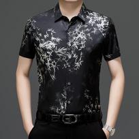 Men's Summer Hong Kong Style Loose Collar Top Men's Short Sleeved Shirt Men's Shirt 2XL juoda