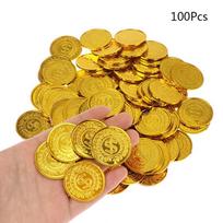100 vnt./maišelis Auksinės netikros monetos Blizgančios piratų plastikinės monetos vakarėlio žaidimo valiutos žaislai 100pcs