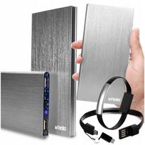 Mocny Power Bank Powerbank 20000 Mah 2Xusb Z Latarką Diodami Ultracienki