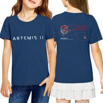 Kids Casual Short Sleeve T Shirt Artemis II Print Crew Neck Comfortable Fit Lightweight Fabric Suitable for Everyday Wear 110 tamsiai mėlyna