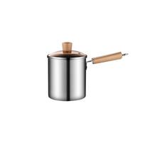 Wood Handle Deep Fryer with Strainer Strainer Basket Stainless Steel Frying Pan  Home Restaurant Pot