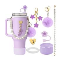 Suderinamas su Stanley puodelio priedų rinkiniu, Stanley priedai 40 oz, Stanley priedai su maistiniu Stanley šiaudelio dangteliu violetinė