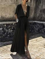 763 New Hot Selling Deep V Short Sleeve Split Dress Large juoda
