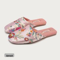 Elegantiškas keturių sezonų siuvinėtas satino galvos apdangalas ir neslystančių namų šlepečių rinkinys moterims Fits 35-36