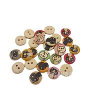 15mm Natural Cartoon Animal Wooden Buttons - Mixed Cat Style, 100 Pack