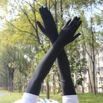 (YOUU06)High Elastic Spandex Sun Protection Long Gloves Party Nightclub Wedding Performance Black Gloves juoda