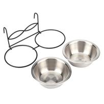 Dual Compartment Pet Cage Feeder Food-Grade Alloy Dual Pet Feeding Bowl  Indoor Feeding Cage Hanging Bowl