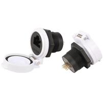 LR22 Shielded Network Signal Adapter 1A 48V IP65 RJ45 Ethernet Connector Female Panel Mount Socket Dual/PCB/Solder Network Port Plastic nut&Black cap