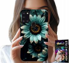 Etui Do Samsung Galaxy A21S - Niebieska Gerbera Stokrotka Kwiat +Folia