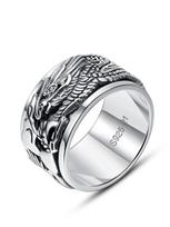 S925 Sterlinginio Sidabro Vyriškas Drakono Žiedas: Besisukantis, Retro, Platus žiedas rodomajam pirštui Dragon Ring No. 25 gray