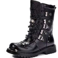 Vyriški Motociklininko Batai Madingi Vidurio Blauzdos Punk Rock Punk PU Oda Juodi Aukšti Vyriški Laisvalaikio Batai Plieniniai Pirštai Batai Botas Hombre 38 juoda