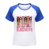 5349 Kids Girls KATSEYE Print Cotton Short Sleeves T-Shirt 100cm mėlyna