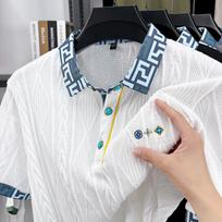 Vyriški polo marškinėliai Spalvoti blokai Atvartas Trumpomis rankovėmis T-shirt Vasariniai Siuvinėti Atsparūs raukšlėms Madingi vyriški drabužiai M balta