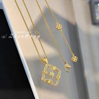Vintage Italian Buccellati Gold Lace Pendant Necklace Baroque Floral Design Dual Tone Chain Jewelry for Women