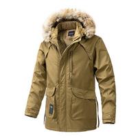 Vyriškos laisvalaikio striukės žieminės lauko ilgos paltai Vyriškos striukės su gobtuvu Ilgos pūkinės striukės žieminės paltai Šilti parkas Dydis 4XL L chaki