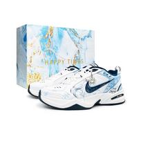 Nike Air Monarch 4 Snow Country Dream Abrasion Resistant Coverage Low top Chunky Sneakers Unisex White Blue 415445-102(Team865-SBOX) 44.5