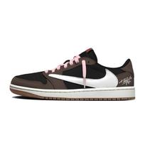 Travis Scott x Jordan Air Jordan 1 Tamsiai rudos su rožiniu ašmeniu žemi krepšinio batai Unisex Juodi rudi DZ4137-700(Komanda1698-) 43