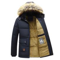 Storas šiltas žieminis parkas Vyriškas vilnas su gobtuvu Vyriškas žieminis striukė Karinis krovininės striukės Vyriškas aksominis šiltas paltas L tamsiai mėlyna spalva