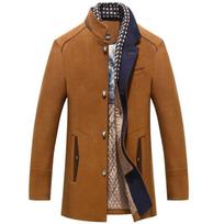 Rudens Žiemos Vyriški Vilnoniai Paltai Smart Casual Stori Šilti Vilnoniai Tranšėjiniai Viršutiniai Drabužiai Vyrams Stovinti Apykaklė Mada Nusegamas Šalikas Paltai S geltona