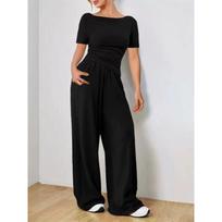 Loose Fit Two-Piece Wide-Leg Pants Set for Women - Soft, Stylish, and Irregular Design. Extra Large