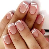 24PCS French Tip Nude Press On Nails, Short Almond False Nails, Reusable Acrylic Kit with Adhesive Tape & File for Women Gift raudona