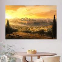2D Jeruzalės Senamiesčio Saulėlydžio Drobės Tapyba Religinis Šventoji Žemė Sienos Dekoras 47.2x31.5inch/120*80cm