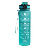 1000ml Water Cup Food Grade Leakproof Large Capacity with Time Marker Lanyard Design Dust-proof Motivational Sports Water Bottle with Straw Office žalia