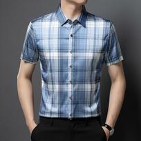 Men's Summer Hong Kong Style Loose Collar Top Men's Short Sleeved Shirt Men's Shirt 2XL mėlyna