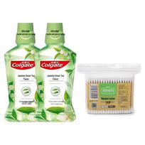 Colgate Jasmine Green Tea Mouthwash & Cotton Swabs Bundle