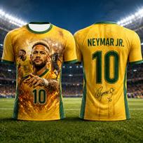 New Trendy Neymar Soccer Jersey 3D Printed Breathable Summer Sports Shirt For Fans Outdoor Football Practice And Daily Wear S