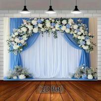 2D 2D Flat Blue White Flower Curtain Backdrop, Elegant Party & Wedding Background Banner 47.2x31.5inch/120*80cm white
