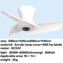 24  32  DC Motor Small Ceiling Fan Lamp Electric Ceiling Fan With Light Bedroom LED Tricolor Dimming Lighting Fan 24 inchs