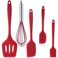 5 Piece Kitchen Gadget Set Pink Silicone Cooking Utensils Silicone Spatula Pastry Brush Whisk Slotted Turner - Nonstick and Heat Resistant