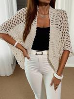 European Knit Short Sleeve Shawl Cardigan XL abrikosas