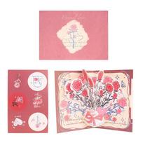 Surprised Pop Up Love 3D Greeting Card Rose Flower Greeting Card with Envelope Blessing Card Valentine's Day raudona