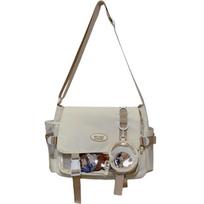 Women's Large-Capacity College Style Crossbody Messenger Bag – Versatile, Transparent with Badge/Doll Display Single Bag chaki