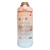 2000 ml didelės talpos vasaros nešiojamas plastikinis vandens butelis Aukštos spalvos sportinis didelis vandens butelis su šiaudeliu 2000ml