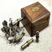 Brass Nautical Sextant Kelvin Hughes London Replica with Wooden Box