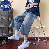 NASA MARVEL Men's Summer Straight-Leg Cropped Jeans XL retro mėlyna spalva