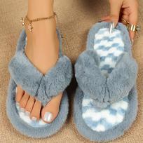 Fashion Fashion Mix Color Fur Flip Flops Women Indoor Light Warm Home Slippers Woman 2025 Faux Fur Flat Heel Cotton Slippes Mujer 36-37 pilka spalva