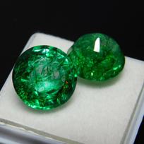 16,85 karato natūralus žalias Kolumbijos smaragdo pora SERTIFIKUOTAS laisvas brangakmenis 12.6 mm  approx. žalia