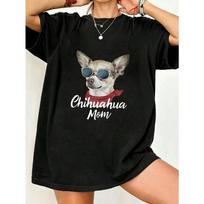 Chihuahua Mom Oversized T Shirt Black Chihuahua Dog With Sunglasses And Red Bandana Print For Casual Wear And Pet Lover Outfits S juoda