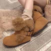 Fur Winter Women's Ankle Boots Flats Designer Warm Shoes Fashion Short Plush Woman's Boots New Cozy Suede Snow Botas Mujer 35