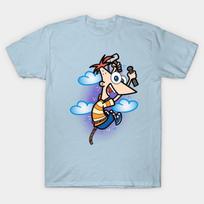 Men Black Print T-shirt Phineas No-Cut Transfer Paper Print Cotton Tshirt L šviesiai mėlyna spalva