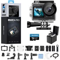 AKASO Brave 4 Pro veiksmo kameros kortelė 4K 20MP Dvigubas 40M povandeninis EIS vaizdas Išorinis mikrofonas HDMI 5x 1350mAh x2 Platus dėvimas fotoaparatas (SD kortelė įtraukta) - pilka spalva